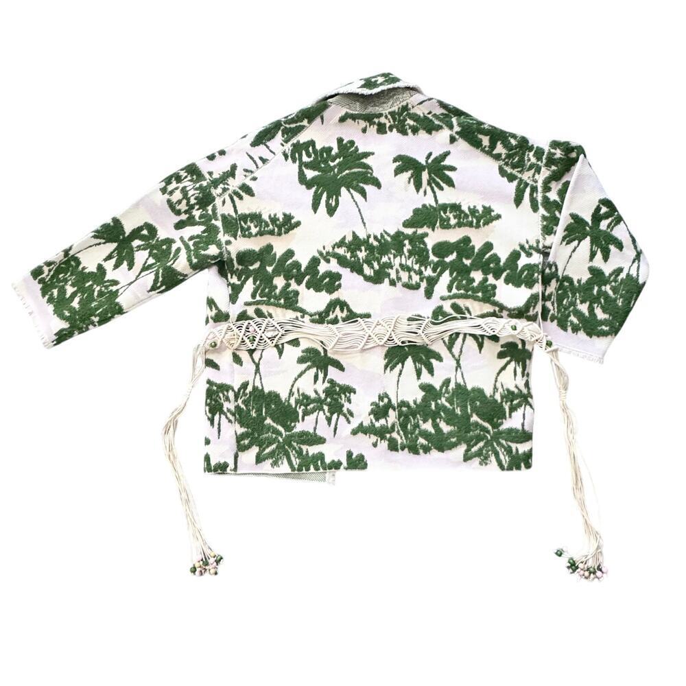 New Maje Imprime Aloha Beige Green Palm Tree Jacket Macrame Belted Sz 1 / US S - Picture 10 of 16